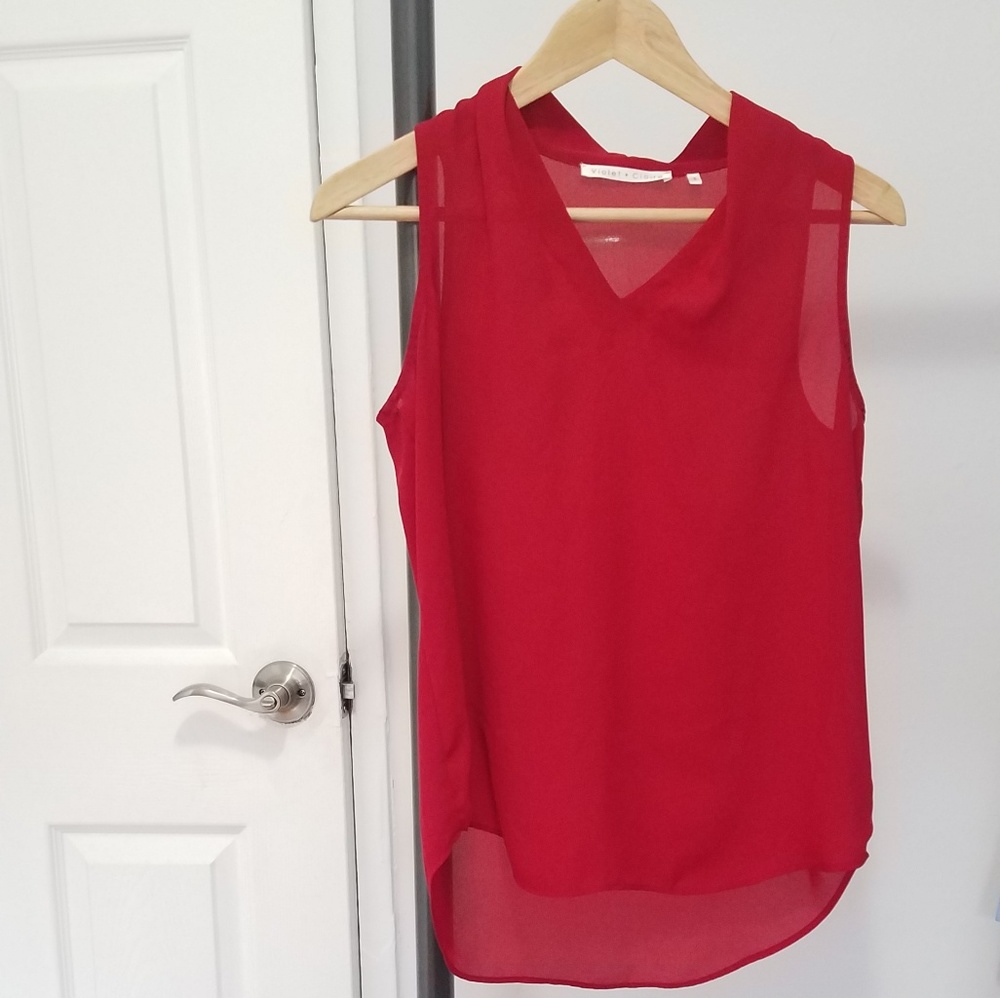 Violet and Claire Red V Neck Sleeveless Blouse